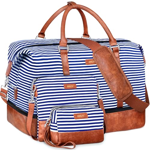 IBFUN Weekender Bags for Women - 21" Travel Duffle with Shoe Compartment - Carry On Overnight Duffel for Weekend Travel & Business Trips, 3PCS