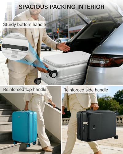 Hanke 20 Inch Expandable Carry On Luggage with Cup Holder 22x14x9 Airline Approved, Top Opening Hard Shell Suitcases with Wheels, Carry-On Travel Suitcase Trunk Luggage with Lock, Caribbean Blue