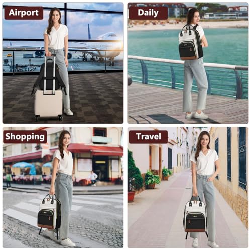 Laptop Backpack for Women Bag - 15.6 inch Work Travel Backpack with USB Charger College Bookbag Waterproof Business Computer Backpack Anti-theft Casual Backpacks for Nurse Teacher Beige Black Brown