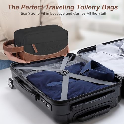 Ezday Travel Toiletry Bag for Men, Hanging Toiletry Organizer, Water Resistant Shaving Kit with Large Capacity for Travel Accessories (Black, Medium)