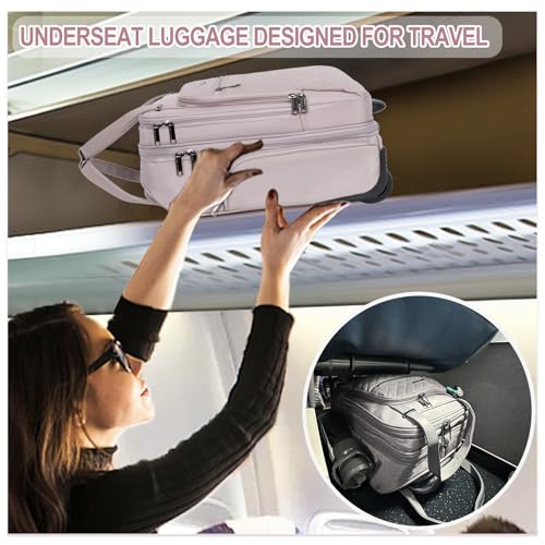 EMPSIGN Underseat Carry On Wheeled - 16" Carry on Bag with Wheels Multi-functional Lightweight Rolling Bag Overnight Weekender Small Suitcase for Women Men Travel Business, Dusty Pink