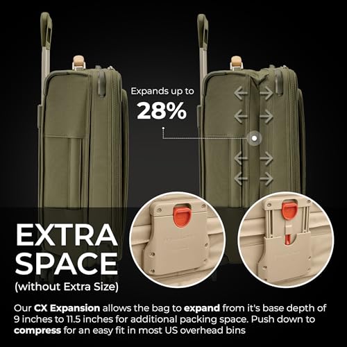 Briggs & Riley Essential 22" Carry On Expandable Spinner - Luggage for Travel, Suitcases with Wheels, Softside Rolling Bag for Men & Women, Self-Repairing Zipper - Baseline Collection, Olive