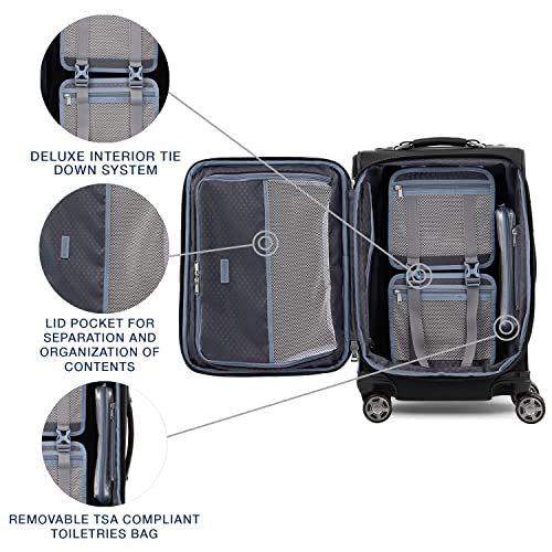 Travelpro Platinum Elite Softside Expandable Carry on Luggage, 8 Wheel Spinner Suitcase, USB Port, Laptop and Tablet Sleeves, Men and Women, Shadow Black, Carry On 20-Inch