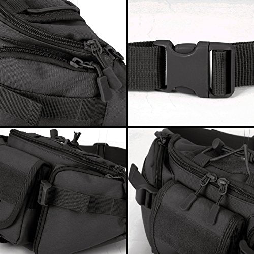 ArcEnCiel Tactical Fanny Pack for Men Women Waist Bag Hip Belt Outdoor Hiking Fishing Bumbag with Patch (Black)