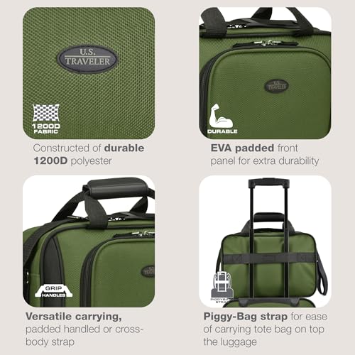 U.S. Traveler Rio 14" Travel Tote Bag, Lightweight 1200D Carry-On Bag for Women & Men, Green