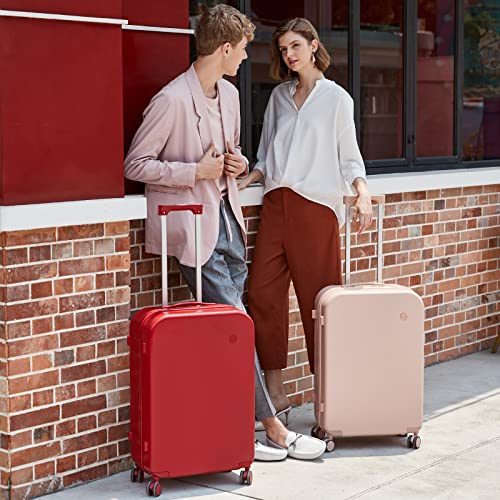 mixi Luggage Suitcase with Spinner Wheels, Hardside Rolling Suitcase PC with Cover & TSA Lock Lightweight Travel Case 24in Checked in, Pink