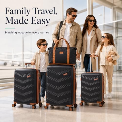 CONCEPTEN Expandable Hardshell Luggage Set 5 Piece, 22x14x9 Airline Approved Carry On, 20/24/28" Suitcase Set with TSA Lock, Spinner Wheels, ABS+PC (Black)