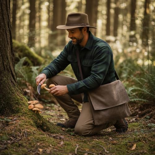 Foraging Bag 16 oz Waxed Canvas Haversack Bushcraft Shoulder Bag Durable Messenger Bag with Pocket for Gardening Camping (Antique Olive Large)