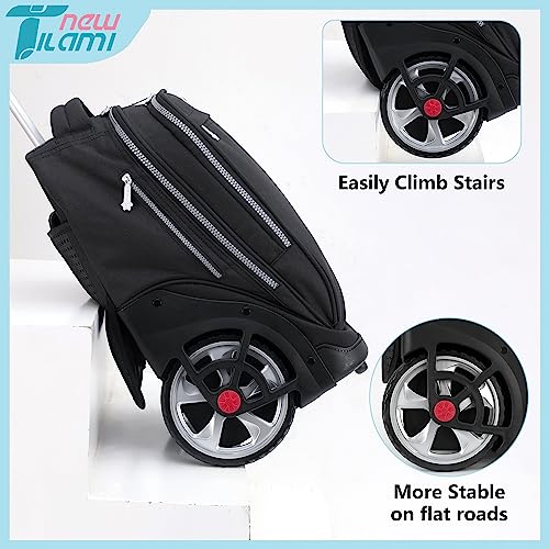 NEW TILAMI 19 inch Rolling Backpack Teens Rolling Backpack Cute Wheeled Laptop Backpack Bookbag Roller Travel Bag College, Black