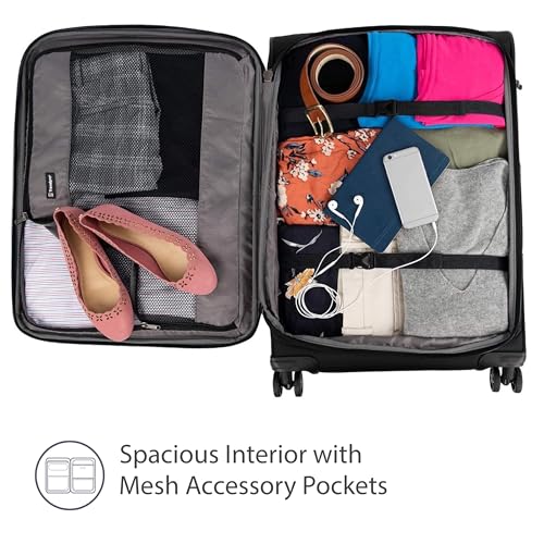 Travelpro Tourlite Softside 25" Expandable Luggage with 4 Spinner Wheels, Lightweight Suitcase, Checked Medium, Black