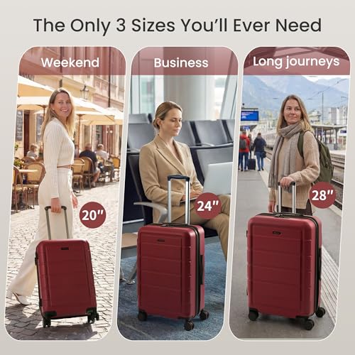 SHOWKOO Luggage Sets 3 Piece Expandable 100% PC Durable Hardshell Suitcase with Wheels TSA Lock Lightweight Wine Red