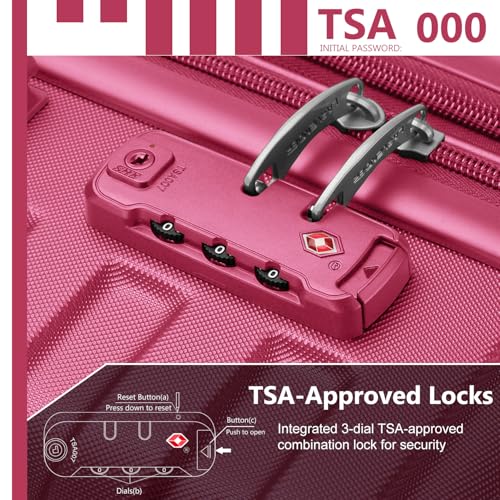 LARVENDER Luggage 6 Piece Sets Hardside Expandable Suitcases with Spinner Wheels TSA Lock, Lightweight Travel Carry On Luggage Sets for Women, Rose Red