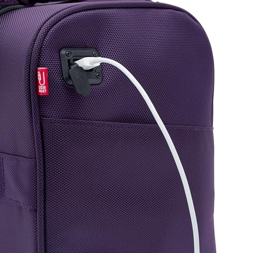 TPRC 15” Underseat Carry-On Luggage Airline Approved Personal Item with USB Charging Port, Purple