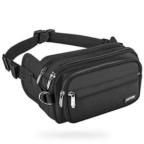 AGPTEK Fanny Pack for Women Men, RFID Large Capacity Waist Wallet Bag, Adjustable & Water Resistant Bum Belt Pouch for Travel, Running, Shopping, Hiking, Dog Walking, Cycling, Climbing-Black