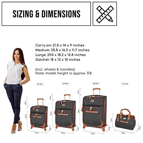 Steve Madden Designer Luggage Collection - Expandable 28 Inch Softside Bag for Men & Women - Durable Lightweight Checked Suitcase with 4-Rolling Spinner Wheels (28in, Global Black)