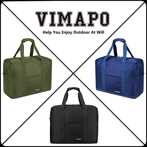 Vimapo Foldable Travel Duffle Bag with Trolley Sleeve 40L - 18x14x8 inches Airline Underseat Lightweight Travel Bag - Packable Ripstop Nylon Carry on Bag (Black)