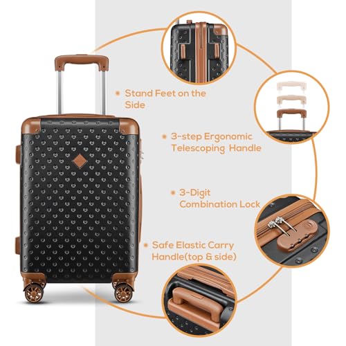 Joyway Luggage 20 Inch Carry On Luggage, Hard Shell Travel Carry On Suitcase Airline Approved,Lightweight Suitcases with Spinner Wheels(20-Inch, Black Brown)