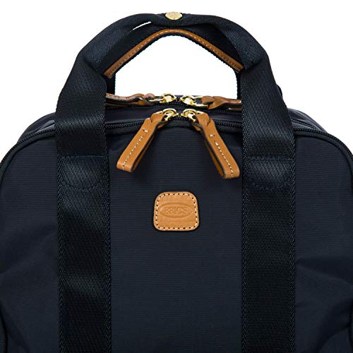 Bric's X-Travel Urban Backpack 14 Inch, Water-Resistant Satin Nylon Carry-On Daypack with Leather Details, Laptop Sleeve, Double-Zip Compartments and Luggage Pass-Through – Navy