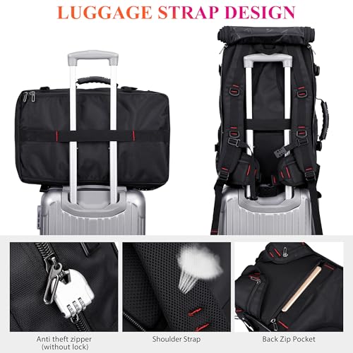 WITZMAN Carry on Travel Backpack for Men Women Airline Approved Convertible Nylon Duffle Backpack Luggage Bag (B682 Black)