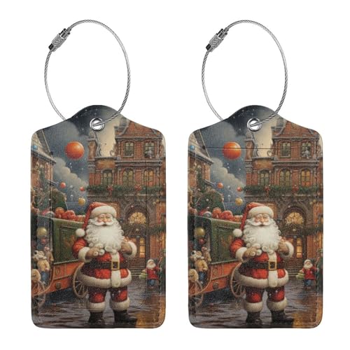 Chariot Santa Claus Luggage Tags for Suitcases Travel Id Identification Labels Set for Bags 2 Pcs