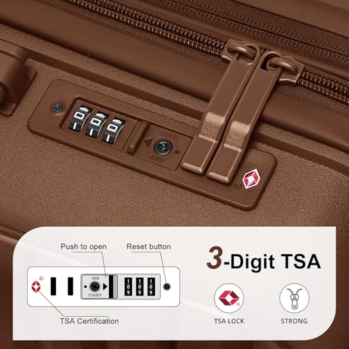 LARVENDER Luggage Sets 3 Piece, Expandable Hardside PP Carry On Luggage Suitcase with 360° Spinner Wheels TSA Lock Suitcase Set for Women Men, Maple