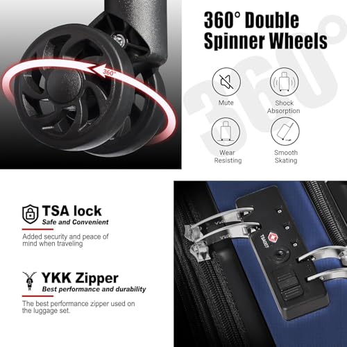 KEYTANG Classic 20" Carry-On with TSA Lock Spinner Wheels, Lightweight Hardside Expandable Suitcase with Front Open Pocket Compartment, Navy Blue