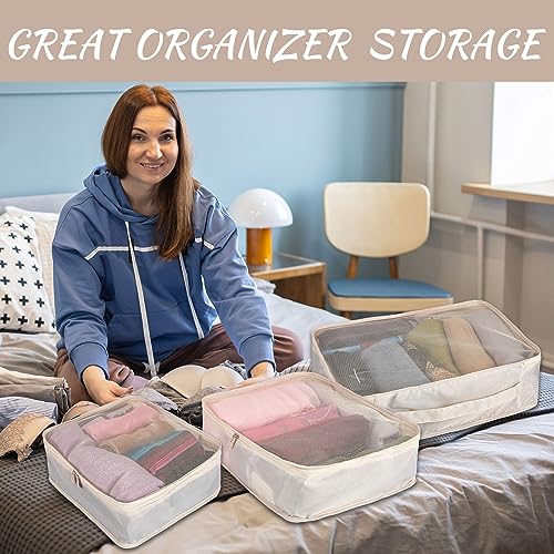Silkfly 12 Pcs Packing Cubes for Suitcase Travel Luggage Bags Bulk Mesh Organizer Set for Hiking Camping Backpacking Clothes Accessories(Light Khaki, XL, L, M Size)