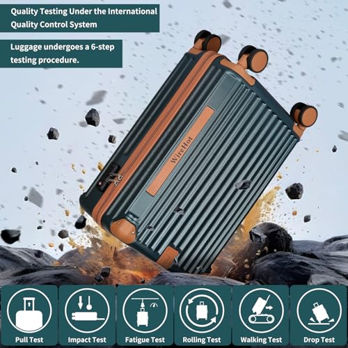 WireHot 22x14x9 Airline Approved Vintage Style Carry On Luggage with Backpack Sets, ABS+PC Hardshell Small 20 inch Retro Suitcase with Protective Cover & Tag (Teal Blue, 20in/BP/TB)
