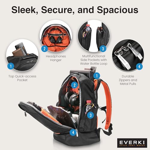 EVERKI ContemPRO 117 42L Laptop Backpack – Business Travel Backpack Carry On Flight Approved for Gaming Laptop & Travel Essentials with Water-Resistant Rain Cover, Fits Laptops up to 18.4" – Black