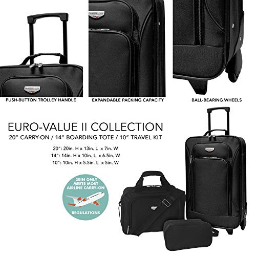 Travelers Club Euro 3-Piece Carry-On Luggage Set, Black