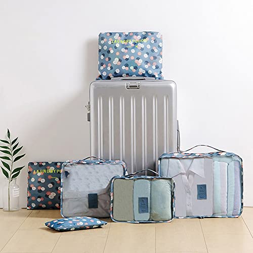 Fxkoolr Packing Cubes 6 PCS Travel Accessories Travel Luggage Packing Organizers Bags for Backpack Suitcases, Blue Flower