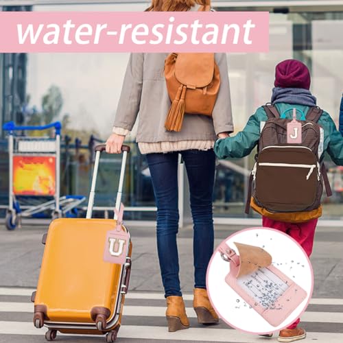 Personalized Initial Luggage Tags for Suitcases, Leather Chenille Letter Cute Luggage Tags with Privacy Name Card, Embroidered Travel Bag Backpack Tag Gifts for Women Kids Girls Teens(Pink-A)