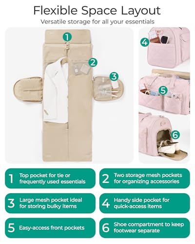 BAGSMART Garment Duffel Bag, Convertible 2-in-1 Puffy Water-Resistant Carry-On with Shoe Compartment (A-Khaki)