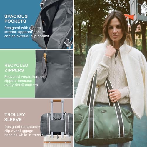 Foldable Duffle Bag for Travel | Lightweight, Water-Resistant Carry On Bag | Sustainable and Durable Nylon, Flatiron Grey
