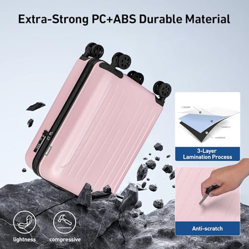 KYME Carry on luggage 22x14x9 Airline Approved Suitcase Hardshell With Double Spinner Wheels, PC+ABS TSA Lock Travel Luggage (Pink, 20" Carry On)
