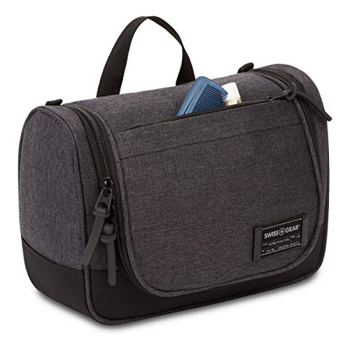 SwissGear Getaway Toiletry Bag, Hanging Premium Men’s and Women’s Large Travel Dopp Kit, Travel Organizer for Bathroom, Gym, and Shower Toiletries, Grey Heather