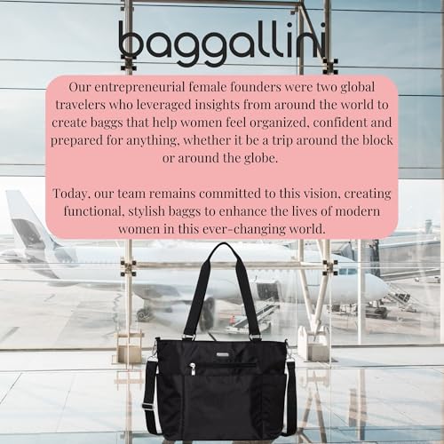 Baggallini Essential Laptop Tote - Work Tote Bag with Laptop Sleeve - Lightweight Travel Crossbody Shoulder Bag for Women, Black