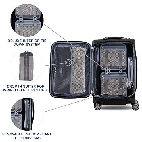 Travelpro Platinum Elite Softside Expandable Carry on Luggage, 8 Wheel Spinner Suitcase, USB Port, Suiter, Men and Women, Shadow Black, Carry On 21-Inch
