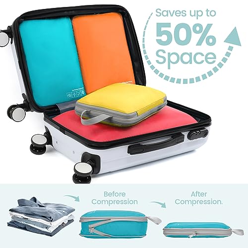 Cambond Compression Packing Cubes for Travel - 4 Piece Expandable Luggage Packing Organizers Bags Set, Lightweight Compression Cubes for Travel Essentials Carry on Suitcases, Multi-color