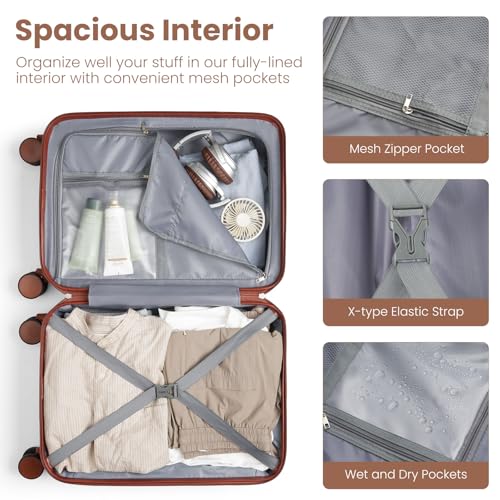 YAMTION Luggage Sets 6 Piece,Hardside 20In Suitcase with Spinner Wheels,TSA Lock,Carry On Suitcase Travel Essentials for Personal Items