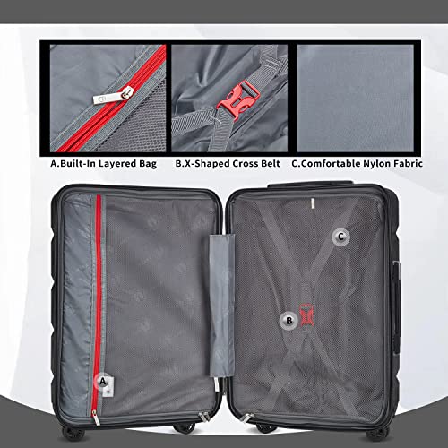 Joyway Luggage Sets,Lightweight Hard Shell Suitcase Set with Spinner Wheels,Hardside Luggage 3-Piece Set with TSA Lock (Black, 28 INCH)