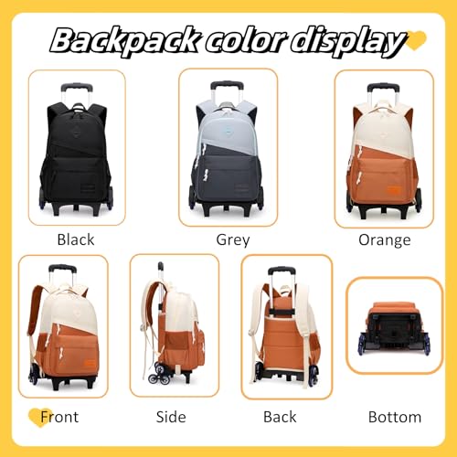 Mfikaryi Rolling Backpack, Wheeled Backpack for Boys & Kids, 20L Capacity, Grey, Adjustable, Water Resistant