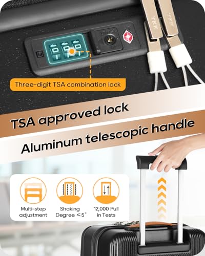 Joyway Carry on Luggage Airline Approved with Front Pocket, Hardside 20 Inch Travel Luggages with Cup Holder, Carry-on Suitcase with Leather Handbag