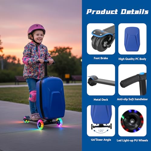 Lavoker 20" Hardshell Scooter Suitcase for Kid & Adult Foldable 2 in 1 Ride on Carry on Travel Trolley Scooter Luggage With Wheels