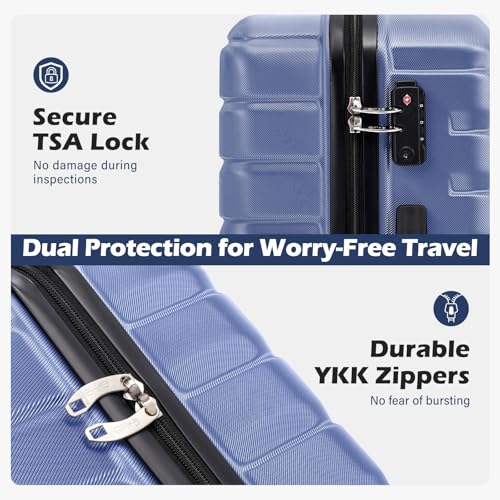 Coolife Medium Checked Luggage with Spinner Wheels Hardside Suitcase TSA Lock Telescopic Handle(Blue)