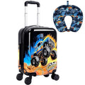 Kids Luggage Set for Boys, HardsideBoys 2Pcs Boys Travel Suitcases with Wheels, 16.5 Inch Truck Carry on Rolling Luggage Airline Approved (Black)