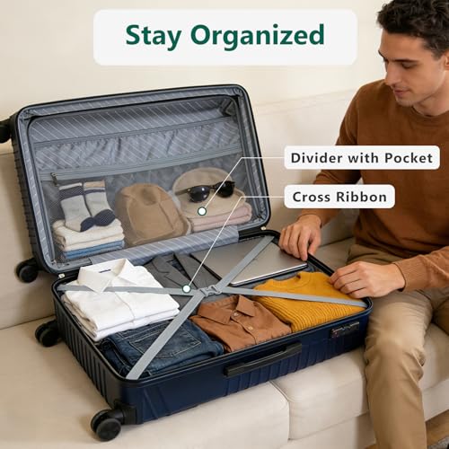 28 Inch Checked Luggage, ABS Hardside Suitcase with Spinner Wheels, TSA Security Lock, Lightweight Large Luggage for Women, Men, Expandable Travel Suitcase for Business, Road Trips & Family Vacations