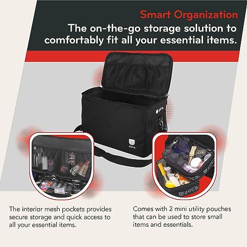 ZUCA MakeUp Artist Shoulder Bag w/Durable Utility Pouch Combo, MakeUp Organizer Bag -Lightweight,Versatile Multi-Compartment Design For Cosmetic Organization,Ideal For Travel & Makeup Sessions, Black