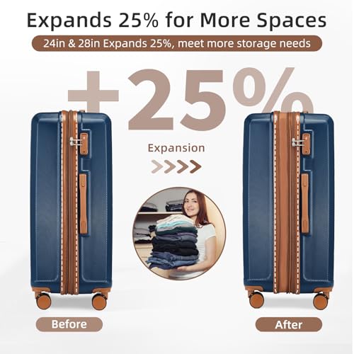LARVENDER Luggage Set 6 Piece Large Suitcases with Wheels, Suitcase Set ABS Hard Shell Luggage Sets with Spinner Wheels, Carry On Luggage TSA Lock Travel Luggage for Men Women(Navy Blue)