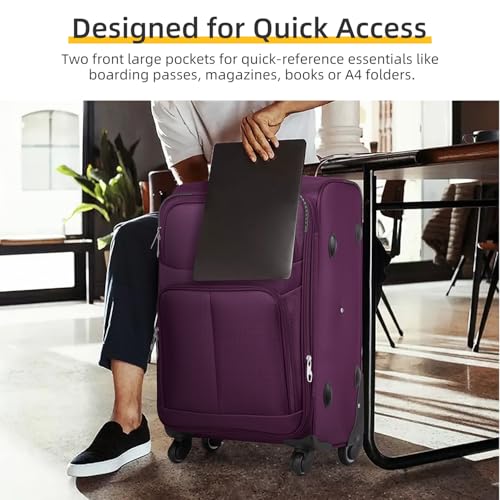 LARVENDER Softside Luggage Sets 5 Piece Expandable Suitcases Set with Spinner Wheels TSA Lock, Lightweight Soft Shell Rolling Travel Luggage Set for Men and Women, Purple
